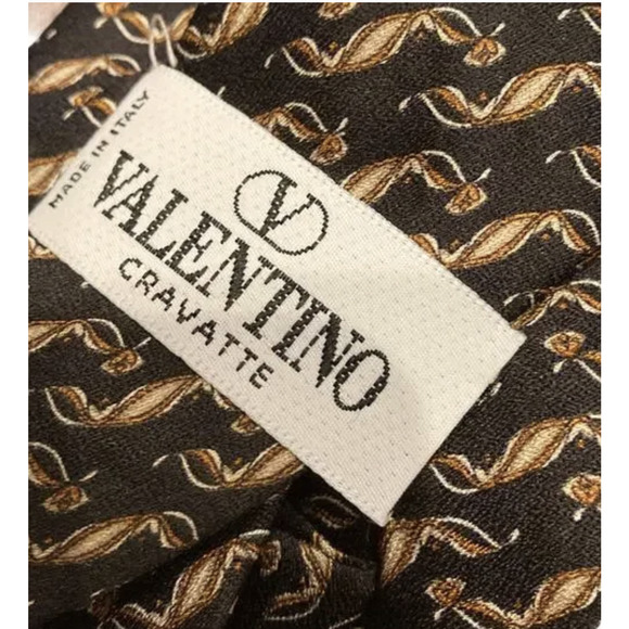 Valentino Cravatte Tie Mens Black Gold Abstract‎ Pattern Made in Italy Designer - Picture 2 of 7